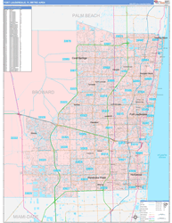 Fort Lauderdale Metro Area Wall Map Color Cast Style 2024